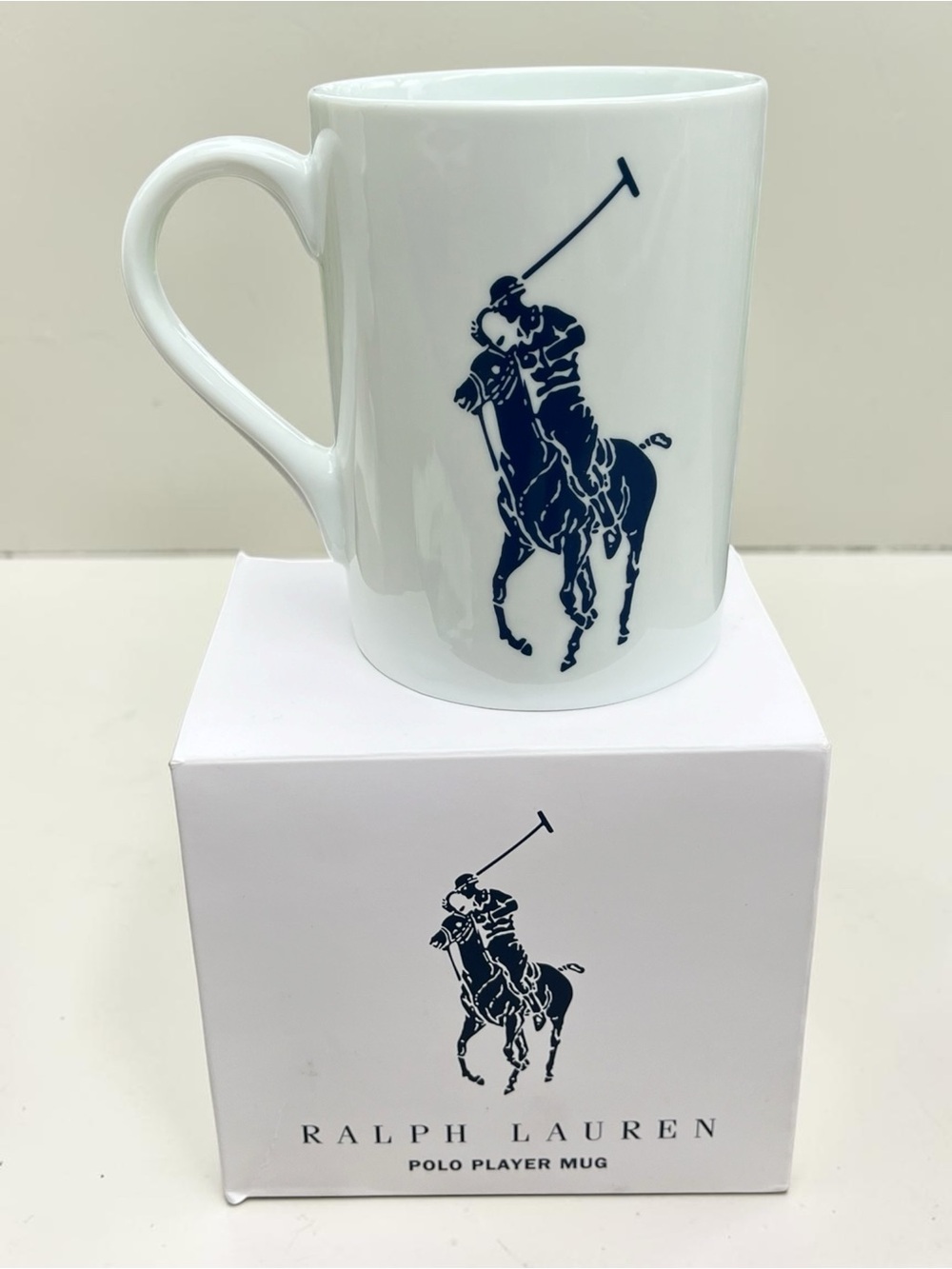 New Ralph Lauren White & Navy Polo Player Ceramic Mug